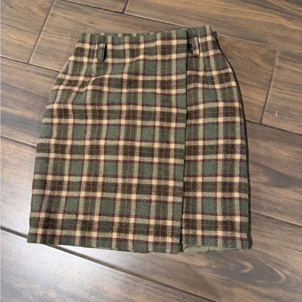 Vintage Eddie Bauer Plaid Wool Skirt in Green and Brown